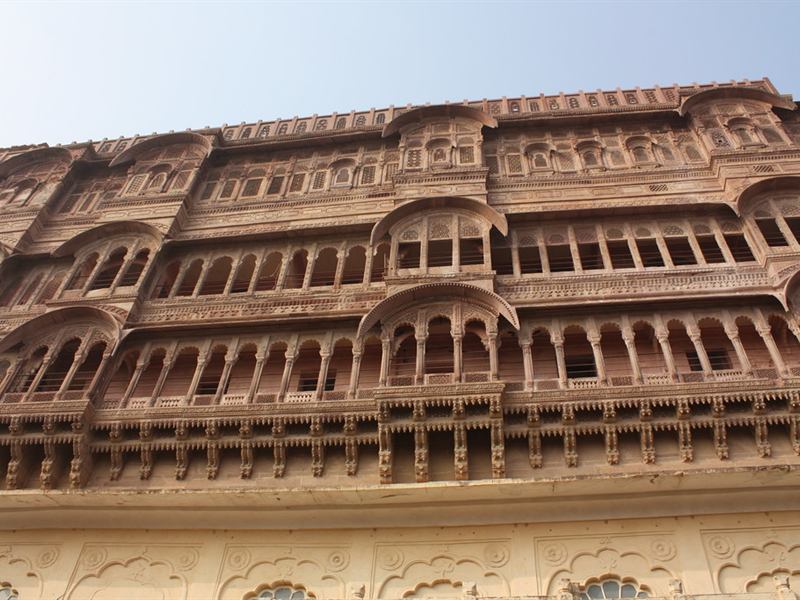 Carved sandstone balconies of Mehrangarh Fort, Jodhpur