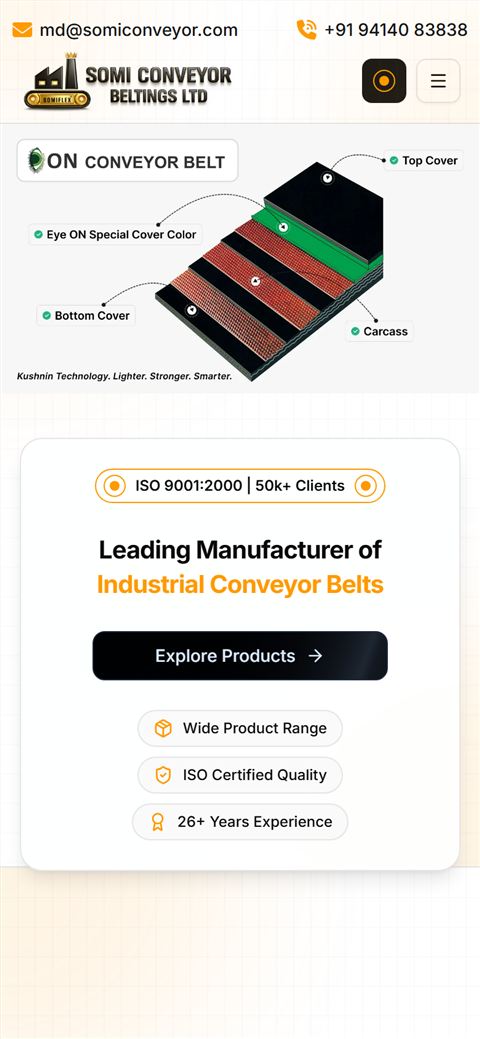 Somi Conveyor Beltings website on a smartphone