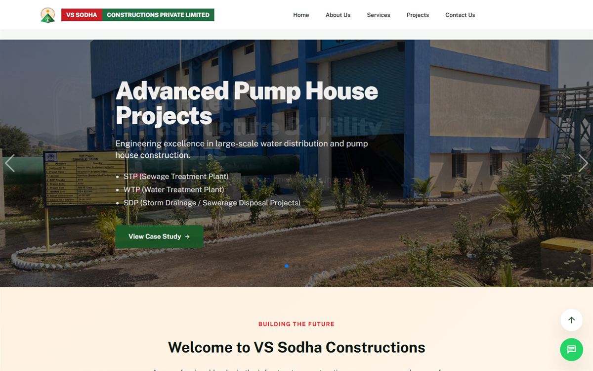 VS Sodha Constructions website on a laptop