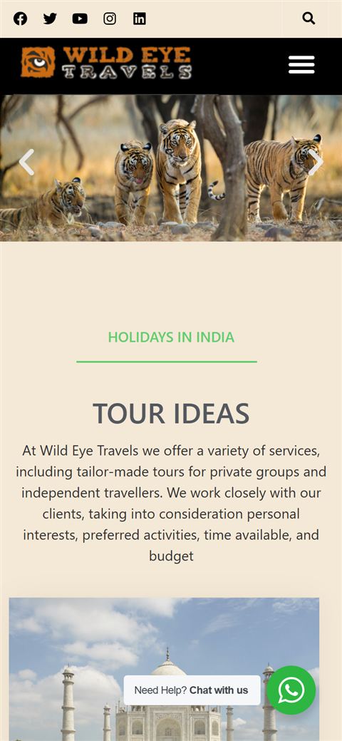 Wild Eye Travels website on a smartphone